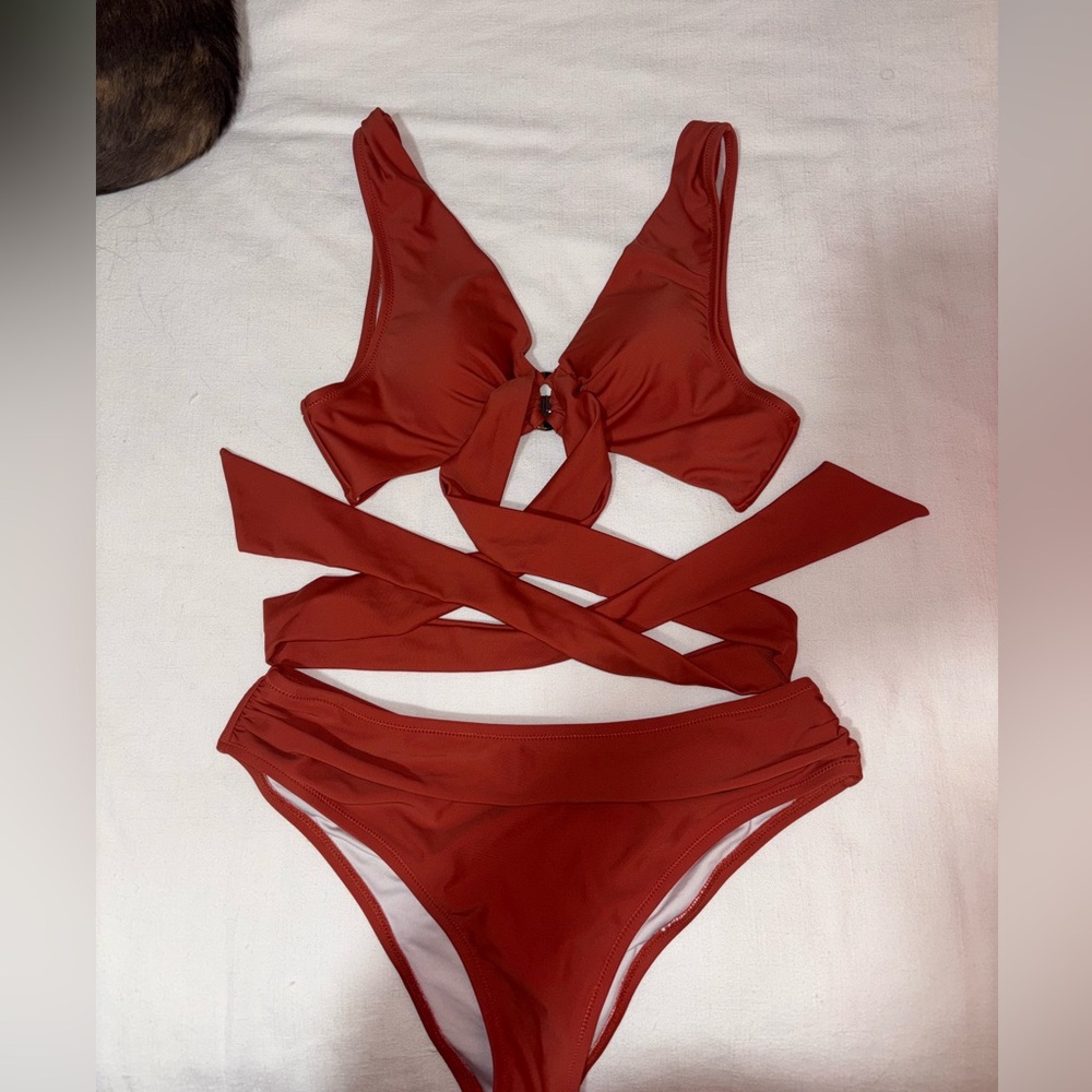 Rust Red Orange Wrap Bikini Set